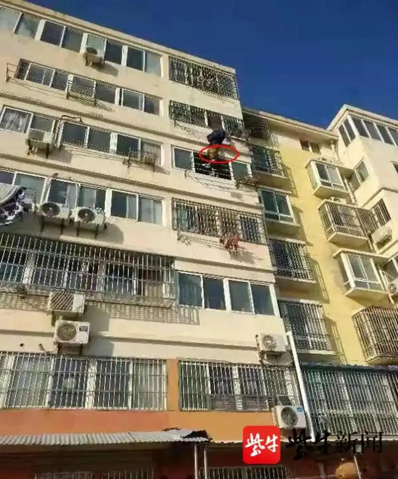命悬一线12岁男孩倒挂在五楼晾衣架楼下突然伸出一只手