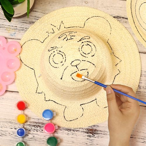 儿童diy绘画草帽手绘涂鸦彩绘卡通图案帽子帽子