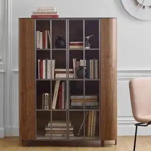 意大利别墅高档实木双开门玻璃书柜 现代轻奢postmoderne储物立柜