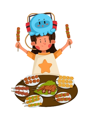 夏季夜宵美食烧烤撸串人物