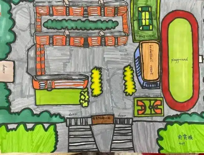 school"为主题,结合学校教学楼,各功能室绘制出一幅幅栩栩如生的平面