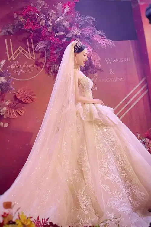新娘结婚婚纱超长香槟色星空空头纱女抖音头饰头纱