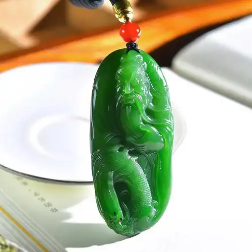 关二爷男士款吊坠新疆天然和田玉关公玉石挂件碧玉武财神项链71g