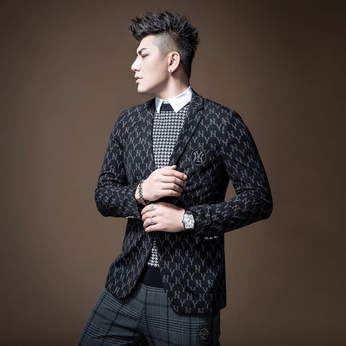 bm男士字母烫钻印花西装暴徒雅痞西服休闲西服
