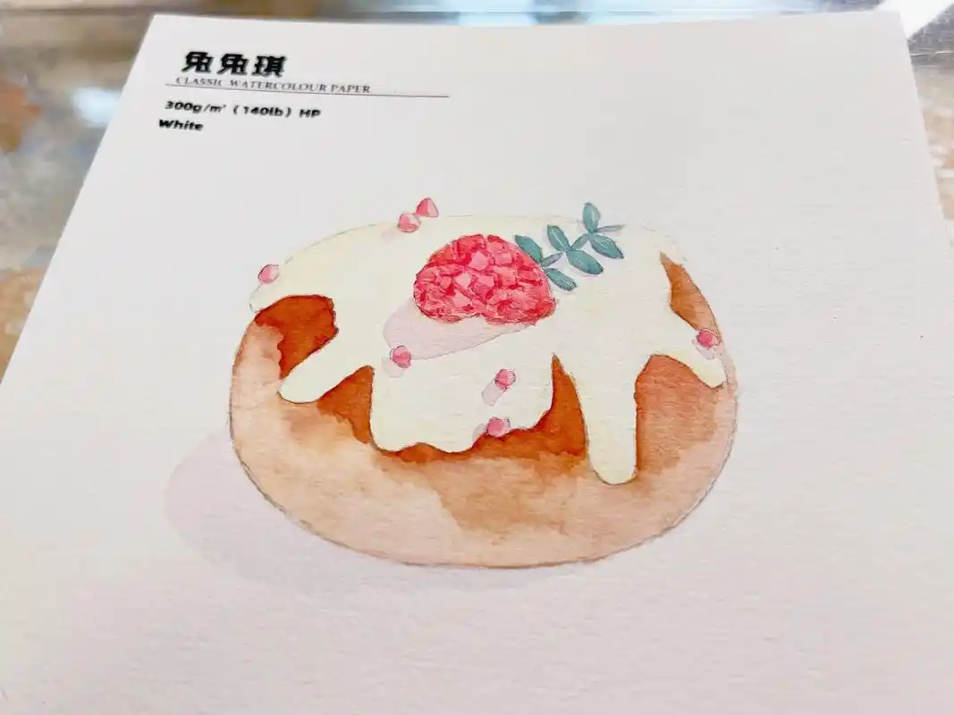 手绘水彩甜品|草莓奶油甜甜圈.怎么会有人拒绝奶油和草莓的cp - 抖音