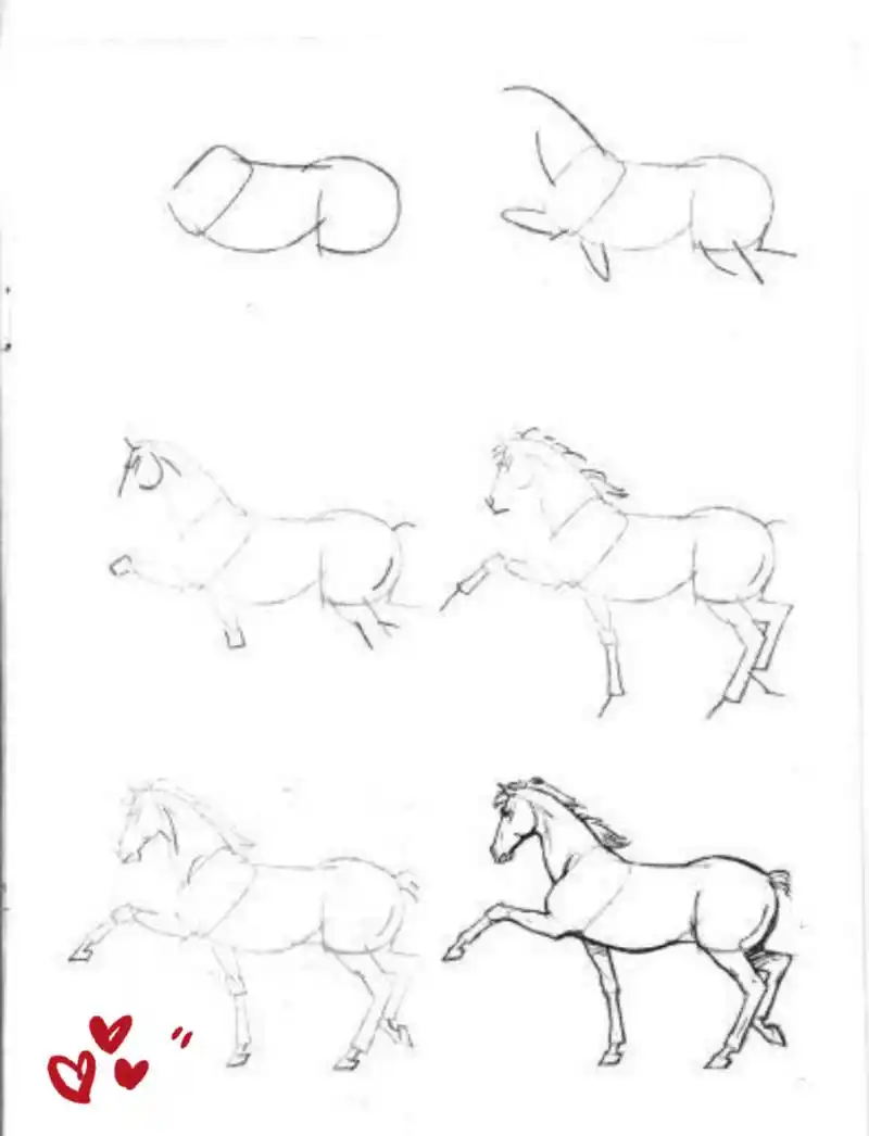 儿童简笔画素材/白龙马分解步骤图/线描