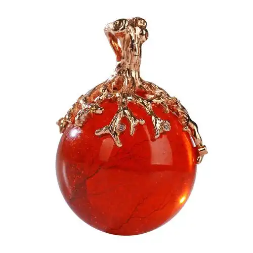 y/鼎艺 天然血蜜蜡k金吊坠 牛血红根茎系圆珠 20mm whhp0527-29