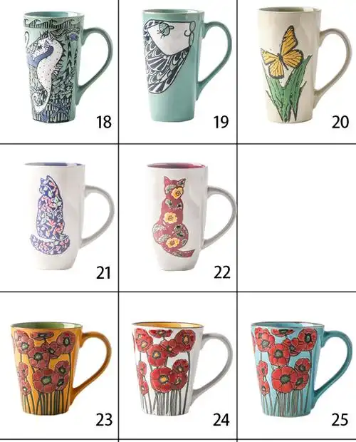 马克杯手绘花鸟陶瓷杯子大容量早餐杯咖啡水杯牛奶杯夜市地摊货源