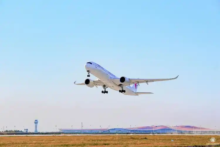 图:东航a350-900飞机从大兴机场起飞(摄影:唐青昆)