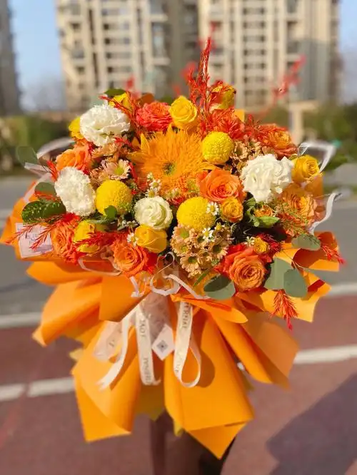 橙色系生日花束
