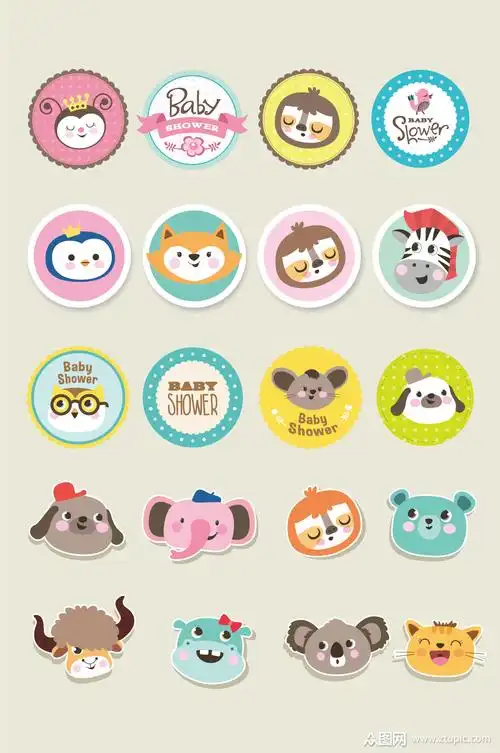 卡通动物头像标签贴纸素材