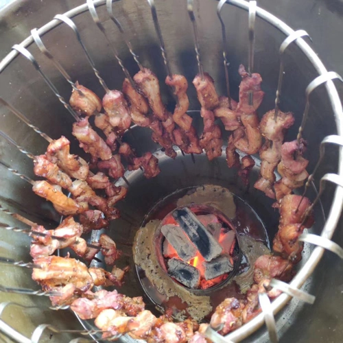 焖烤炉吊炉烧烤炉家用无烟10人大号铁签圆筒焖桶木炭小型圆形室内
