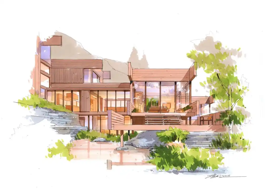 马克笔手绘|小清新氛围效果图#环艺手绘 #园林手绘 #画画  - 抖音