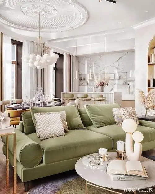 奶油色×牛油果绿,法式轻奢风小户型装修设计