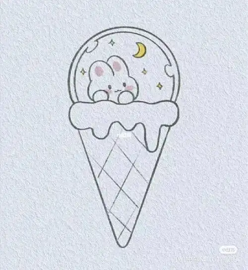 小兔子雪糕可爱简笔画