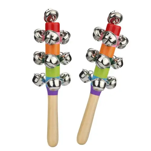 儿童彩虹摇铃宝宝摇铃彩虹手摇铃铛七彩串铃木质棒铃幼儿园玩具_爱酷