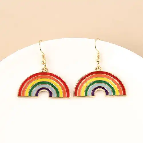 合金滴油彩虹耳环 夏日少女风合金耳坠ins可爱彩虹耳环高质量批发