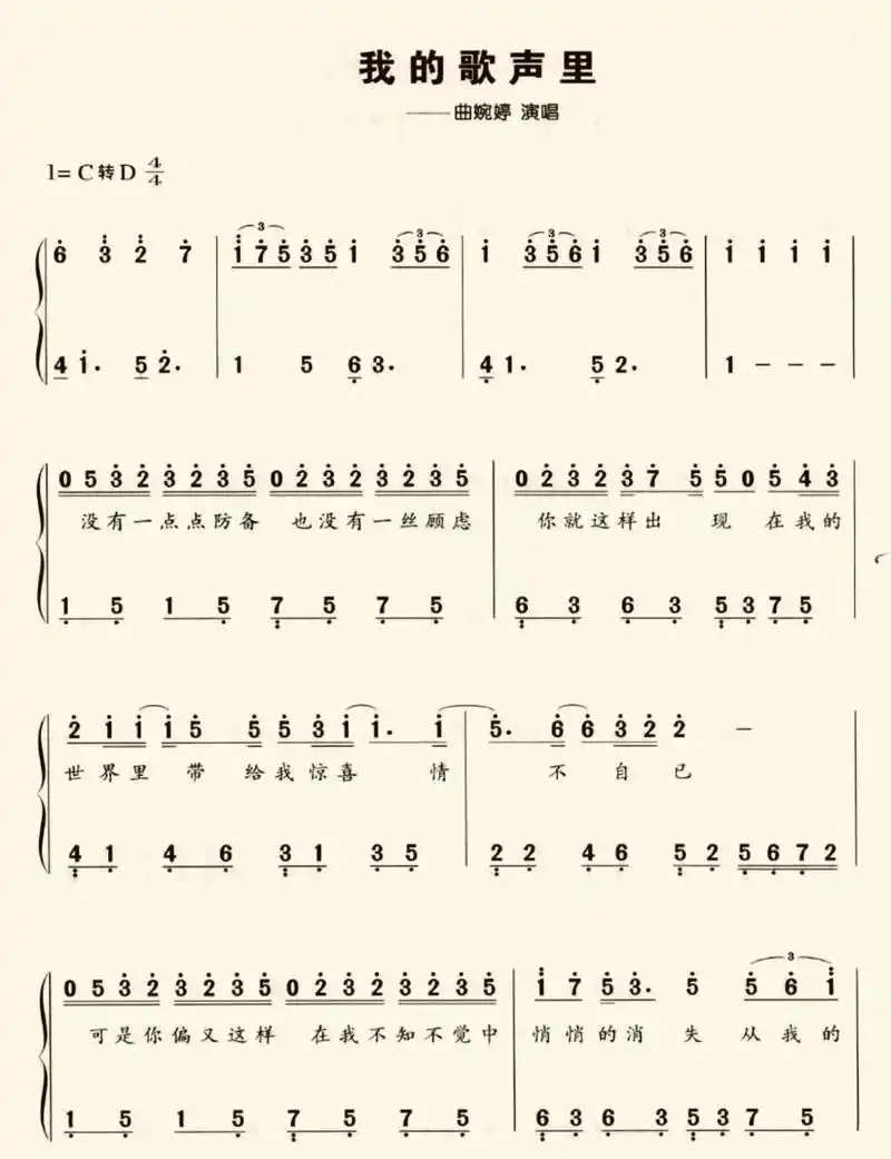 《我的歌声里》双手简谱版钢琴谱 c调简易 #成人钢琴 #钢琴自学