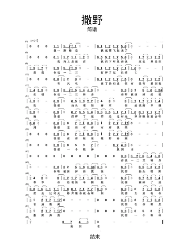 【简谱】撒野简谱