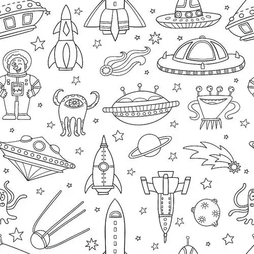 无缝模式的空间物体飞碟火箭图片素材