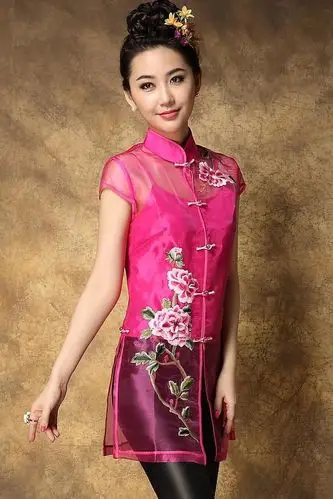 欧洲站2014夏季新款女装欧根纱印花刺绣牡丹花旗袍裙连衣裙