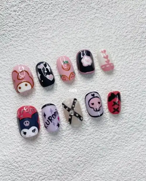 纯手绘卡通三丽鸥系列库洛米和美乐蒂美甲