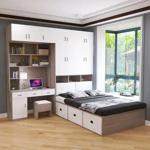 榻榻米床衣柜一体带书桌组合小户型卧室实木儿童房单人储物衣柜床