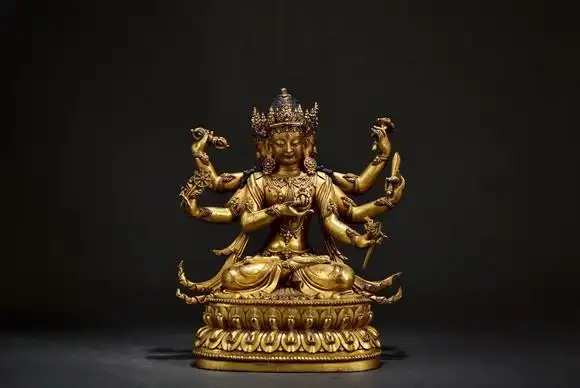 十七世纪铜鎏金六臂观音