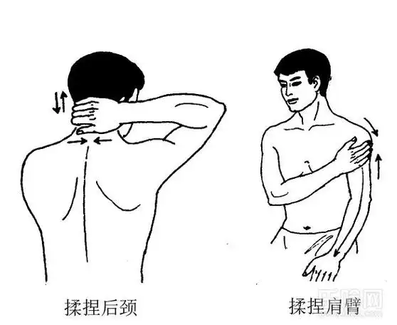 操作:自我按摩时取坐位.