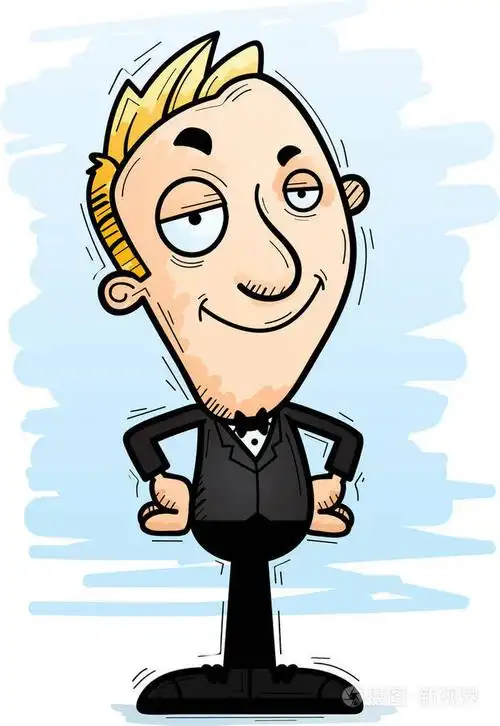 一个看起来自信的新郎的卡通插图