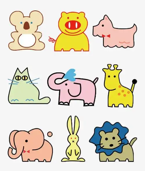 原创简笔画卡通动物手绘ai矢量免扣元素狮子老虎的简笔画动物世界