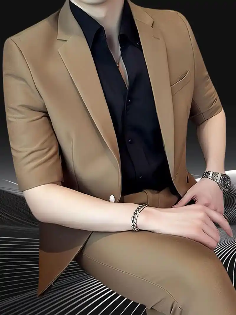 男士薄款短袖西装套装,秒变韩剧