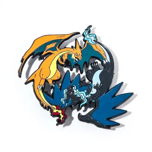 宝可梦mega进化喷火龙xy金属徽章 宠物小精灵超级进化喷火龙胸针