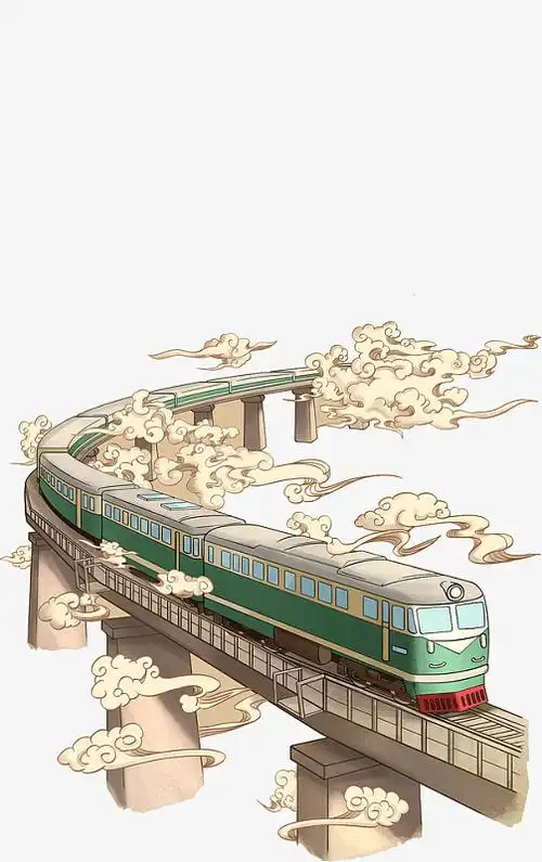 国潮手绘火车元素
