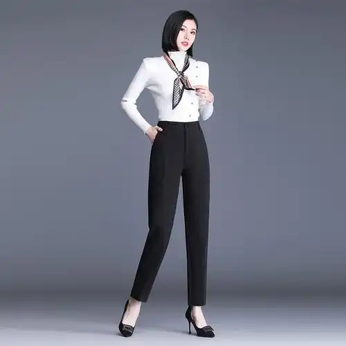 裤女烟管秋冬季西装女士直筒西裤职业休闲宽松西装裤