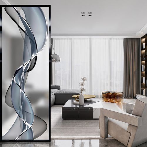 现代简约艺术玻璃钢化磨砂客厅玄关卫生间干区隔断墙透光工艺屏风