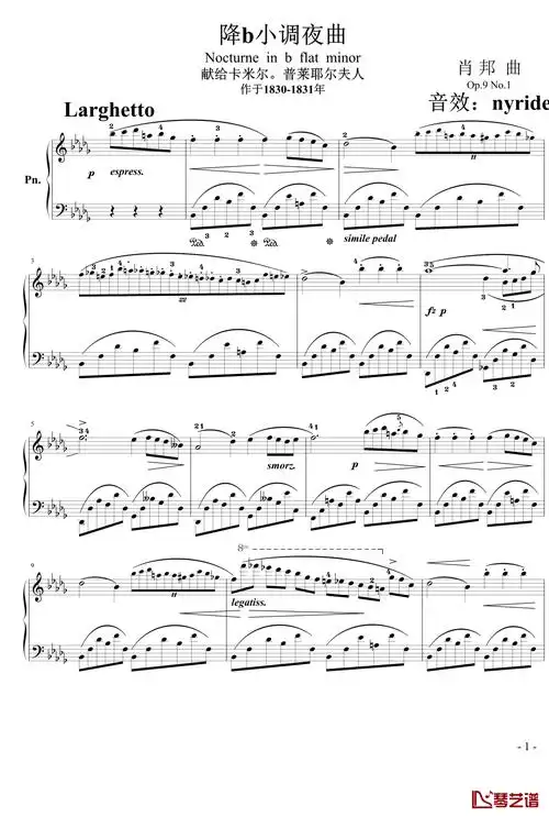 降b小调夜曲钢琴谱nyride音效版肖邦chopin