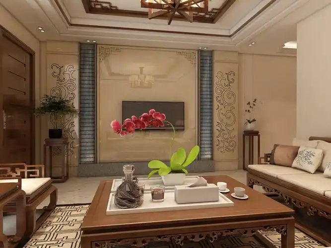 中式四房装修电视背景墙图片