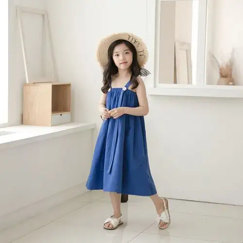 大童裙子女童7-8岁女夏2018新款韩版儿童吊带抹胸长裙中童连衣裙