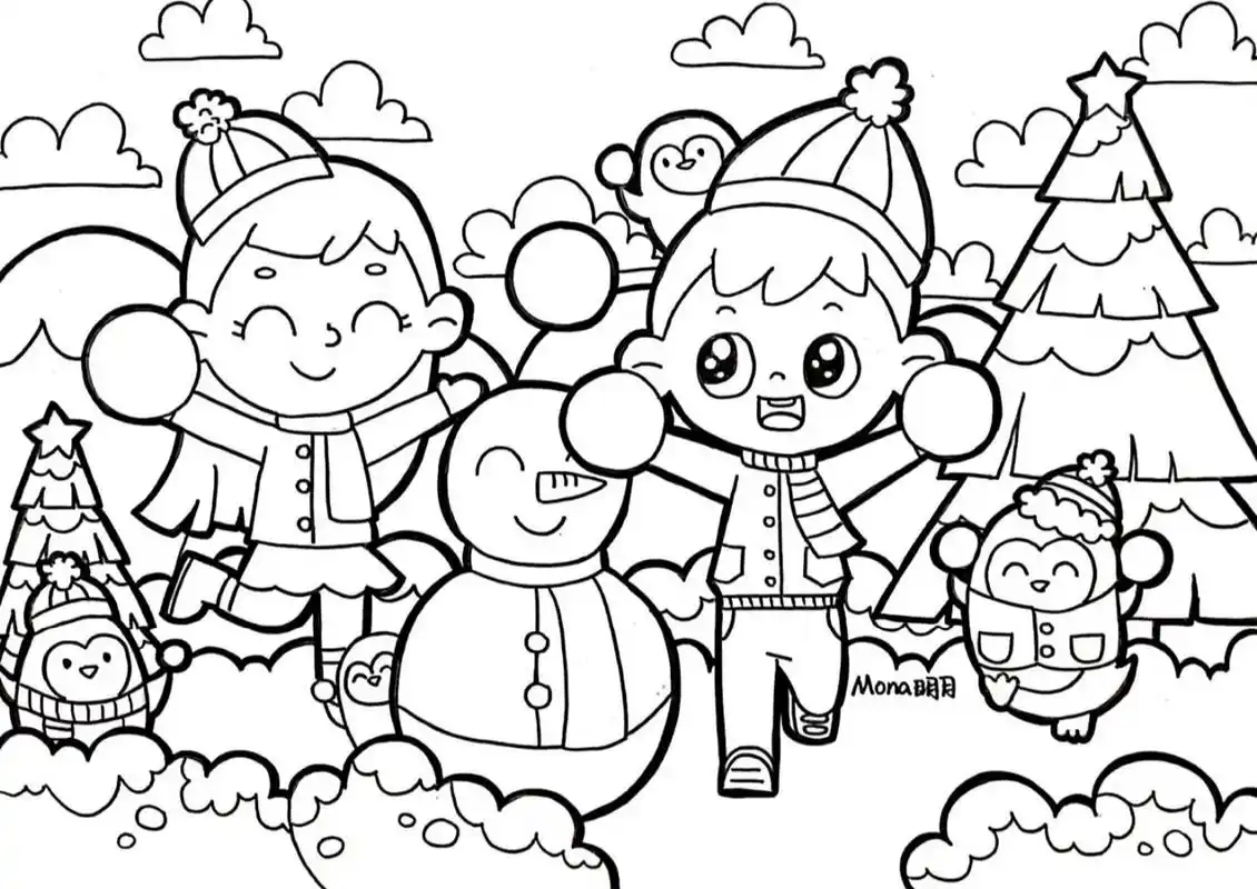 儿童画|打雪仗7815 自从来了南方之后 基本上没怎么下过大雪了