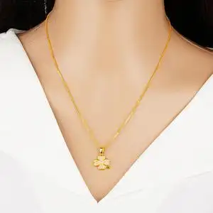 周大福星24k越南沙金999黄金项链女镶钻四叶草不褪色吊坠结婚饰品