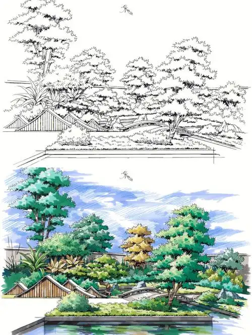 景观风景园林马克笔手绘