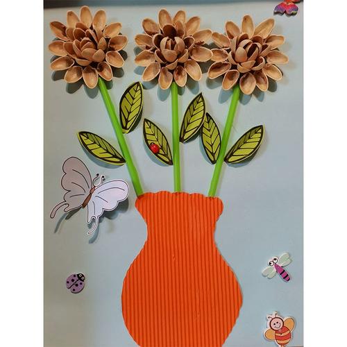 鞋盒盖画变废为宝坚果壳花瓶玉米叶废旧利用环保手工玉米粒