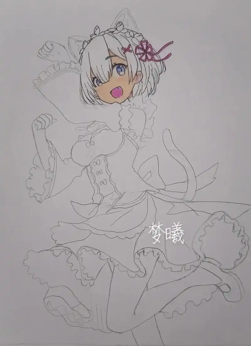 猫耳雷姆过程(半成品)#二次元 #动漫 #手绘 #临摹 #从 - 抖音