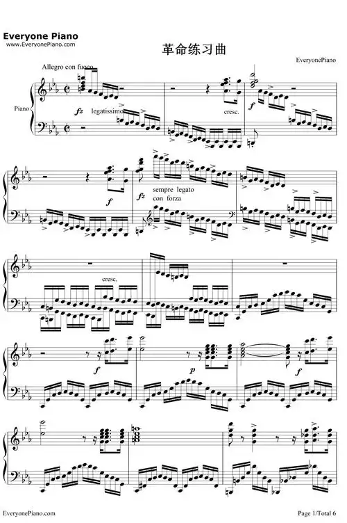 革命练习曲钢琴谱 _肖邦