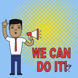 商业图片文字认为你自己是一个强大的,有能力的示范男子站着举起右手