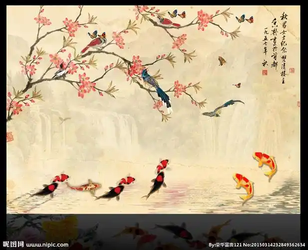 花鸟九鱼图图片