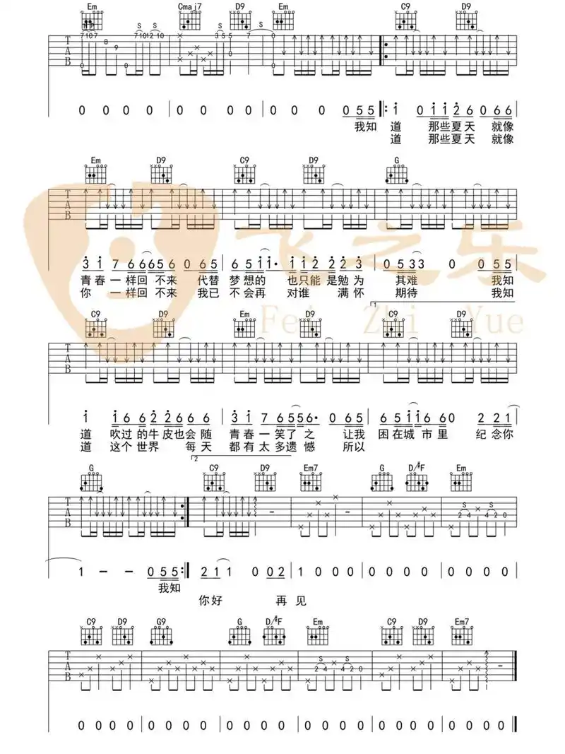 《安和桥》原版高清吉他谱 《安和桥》原版高清吉他谱