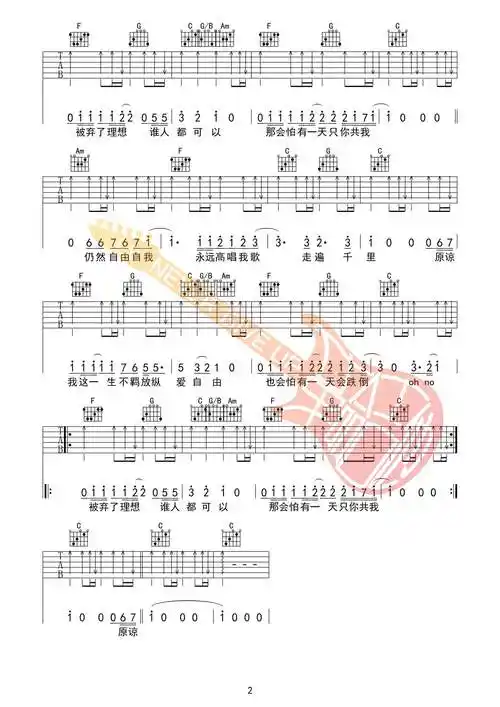 海阔天空吉他谱 c调简单版-革命吉他编配-beyond