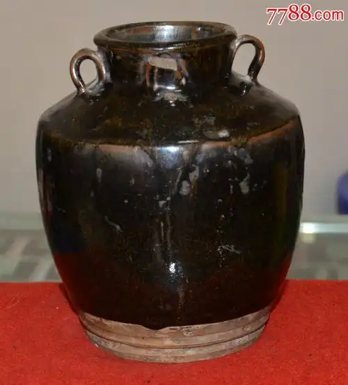 耀州老黑釉四系罐一只!